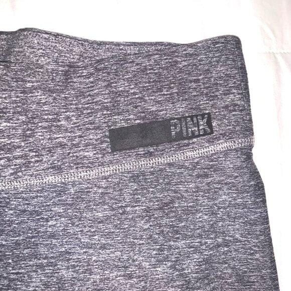 Victorias Secret Pink Yoga Leggings Heather Gray Black Logo Womens Size L - Picture 4 of 11